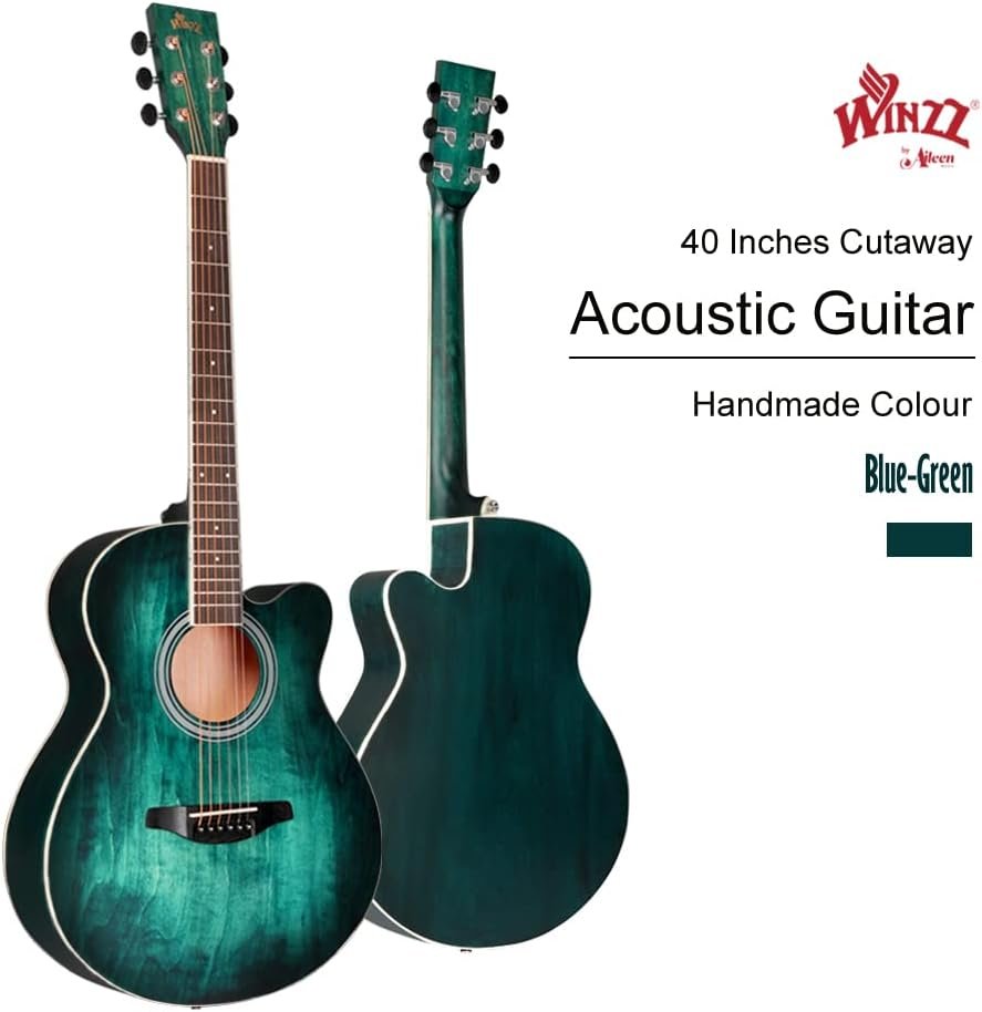 Winzz 40 Inches Acoustic Steel-string Guitar Beginner, Elegant Unique Color Design (Blue-green) - Image 5