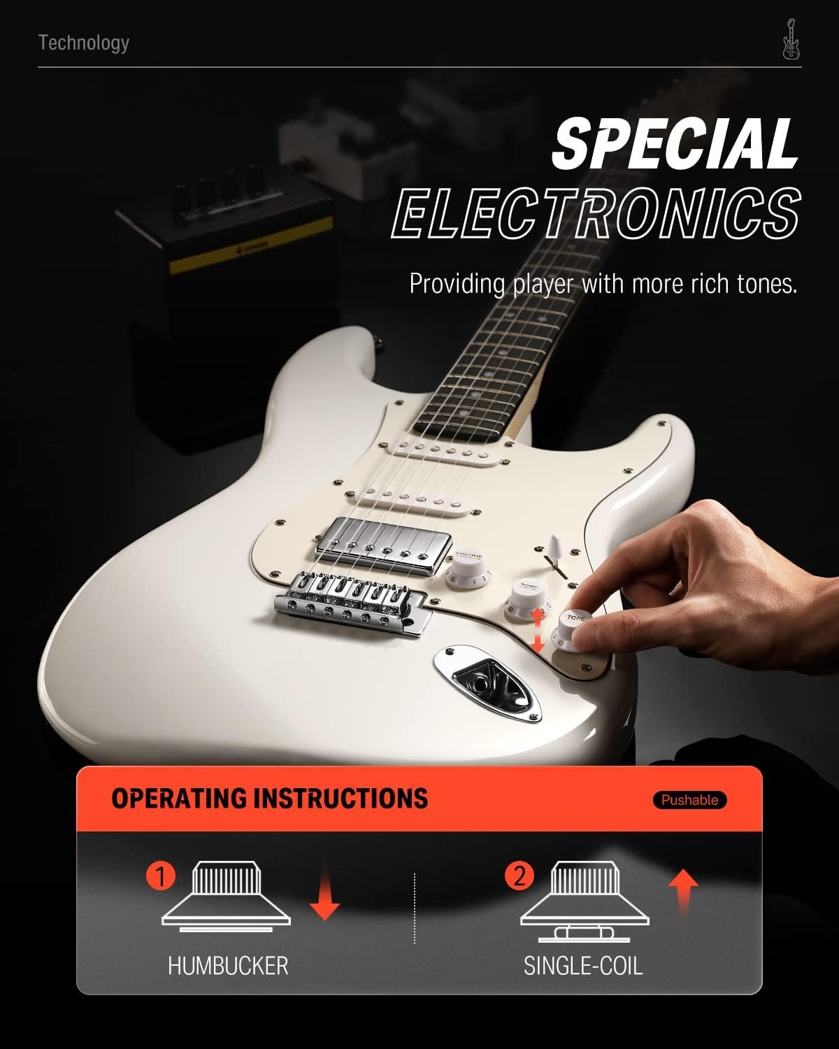 Donner Electric Guitar Kit, Full Size 39 Inch Solid Body E Guitar Set with Amplifier, Bag, Capo, Strap, String, Tuner, Cable and Picks (Polar White) - Image 7