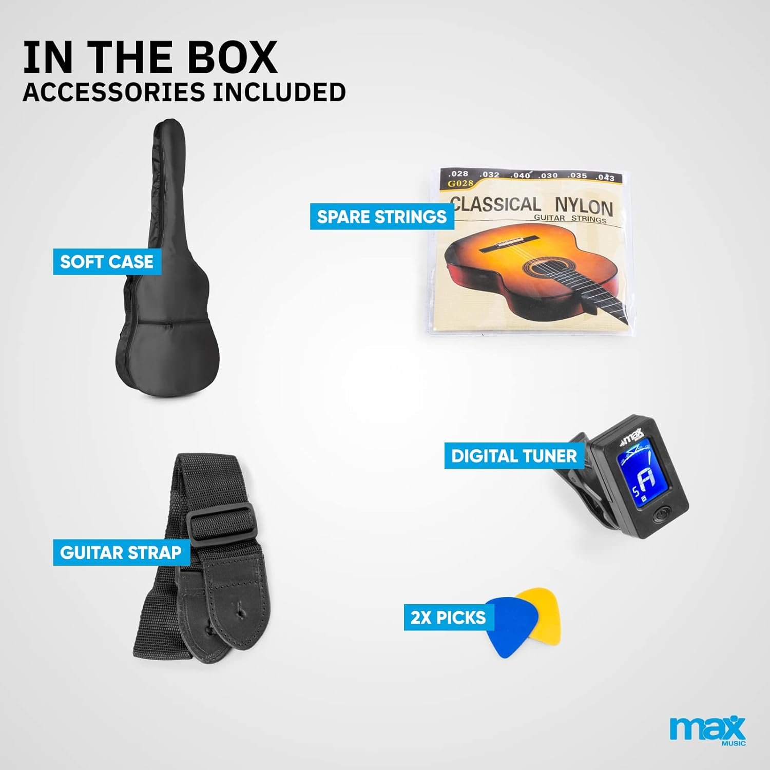 Max SoloArt Classical Acoustic Guitar Starter Kit - Beginner Acoustic Guitar Bundle for Students & Adults, Full Size Classical Guitar with Accessories, Black, 6 Months Lessons - Image 6