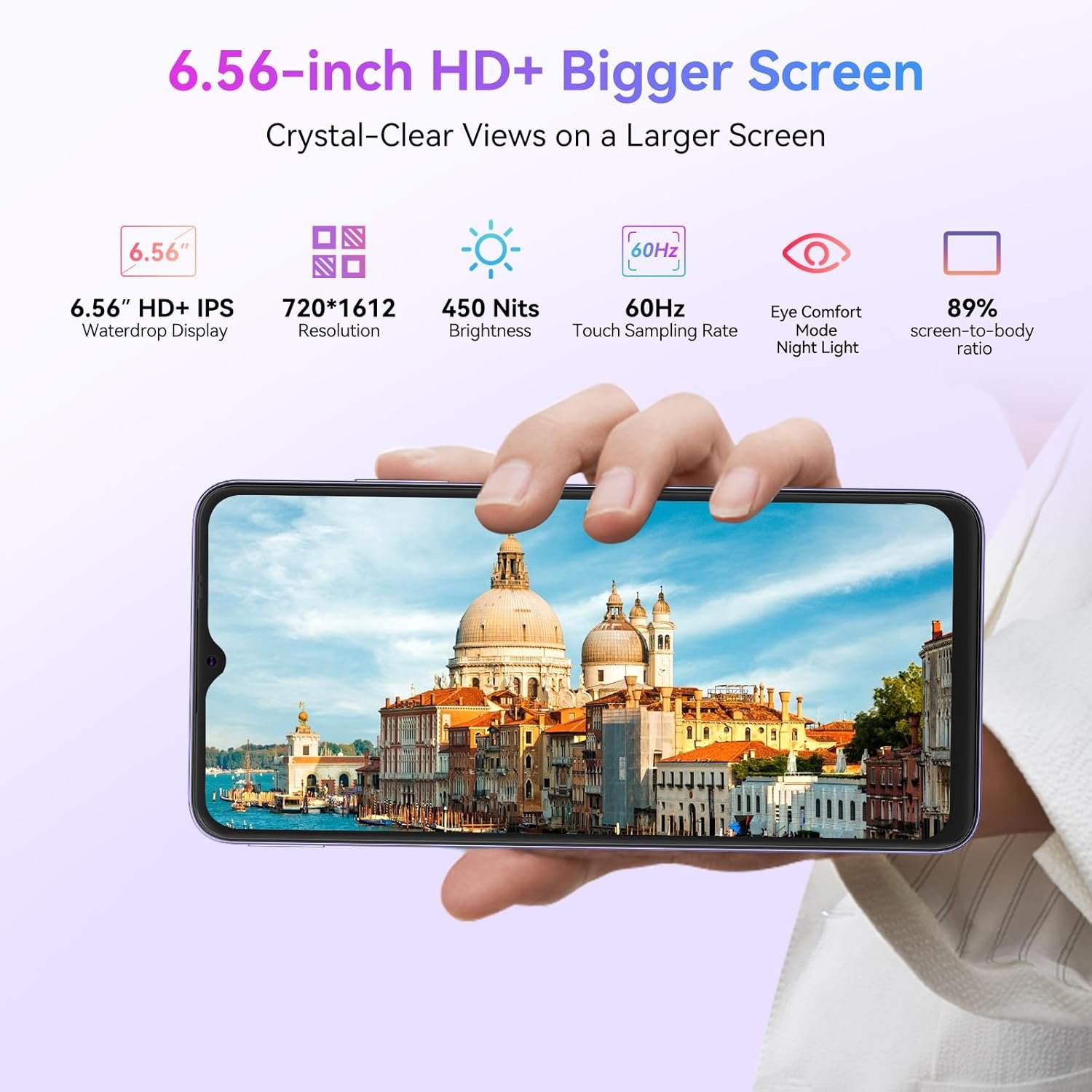 Blackview WAVE 8C Smartphone, 6GB RAM+64GB ROM/2TB, Mobile Phones Android 14, 6.56" HD+Display, 5000mAh Sim Free Mobile Phones Unlocked, 8MP+13MP Camera, 3 Card Slots,Face Unlocked, OTG, GPS - Purple - Image 5