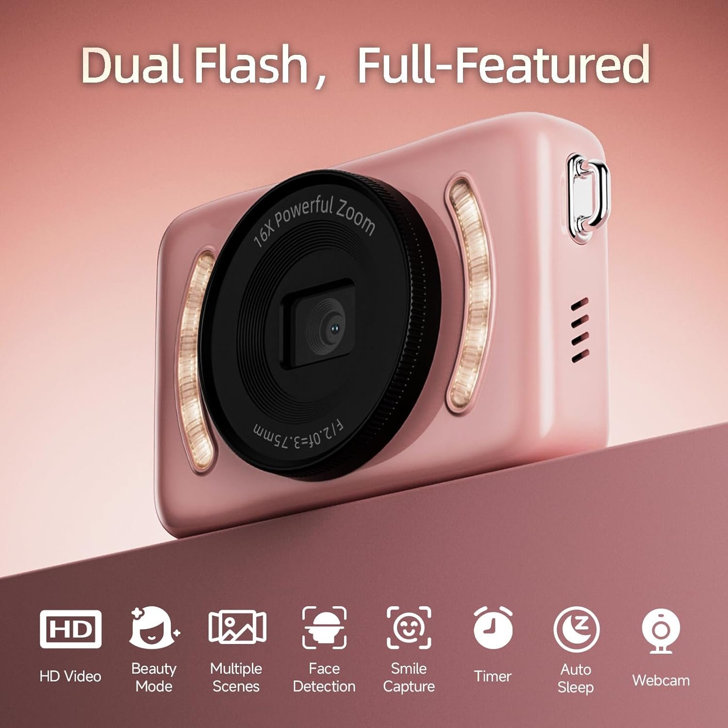 Digital Camera with 64GB Card Autofocus 2.7K 64MP Kids Camera with 16X Zoom Anti Shake, 2.8-inch HD screen, Compact Portable Small Point and Shoot Digital Cameras Gift for Kid Student Teen Girl Boy - Image 4