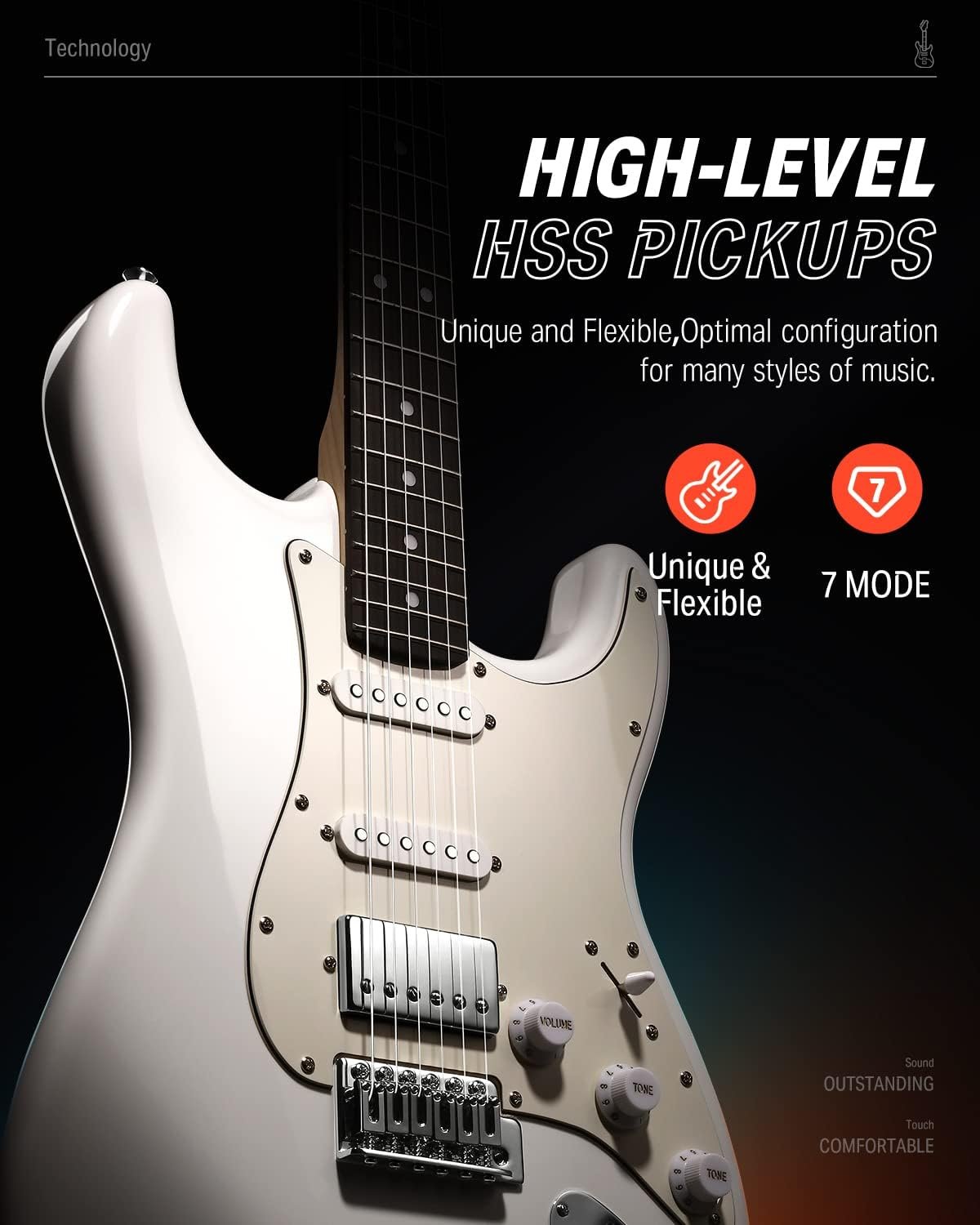 Donner Electric Guitar Kit, Full Size 39 Inch Solid Body E Guitar Set with Amplifier, Bag, Capo, Strap, String, Tuner, Cable and Picks (Polar White) - Image 5