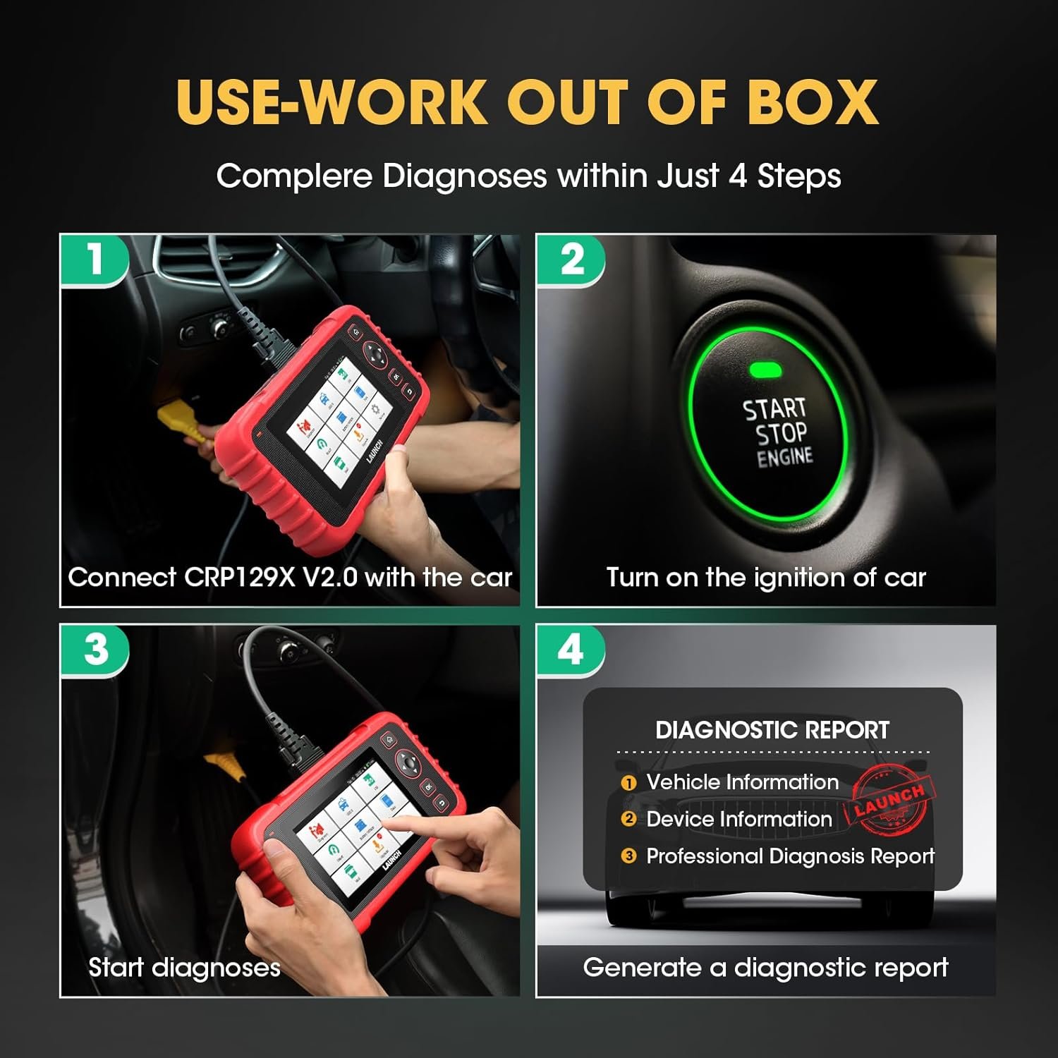 LAUNCH OBD2 Scanner CRP129X V2.0 Car Code Reader Scan Tool for ABS SRS Transmission Engine Diagnostic, with 12 Service Functions, Lifetime Free Update, Auto VIN, Battery Test - Image 6