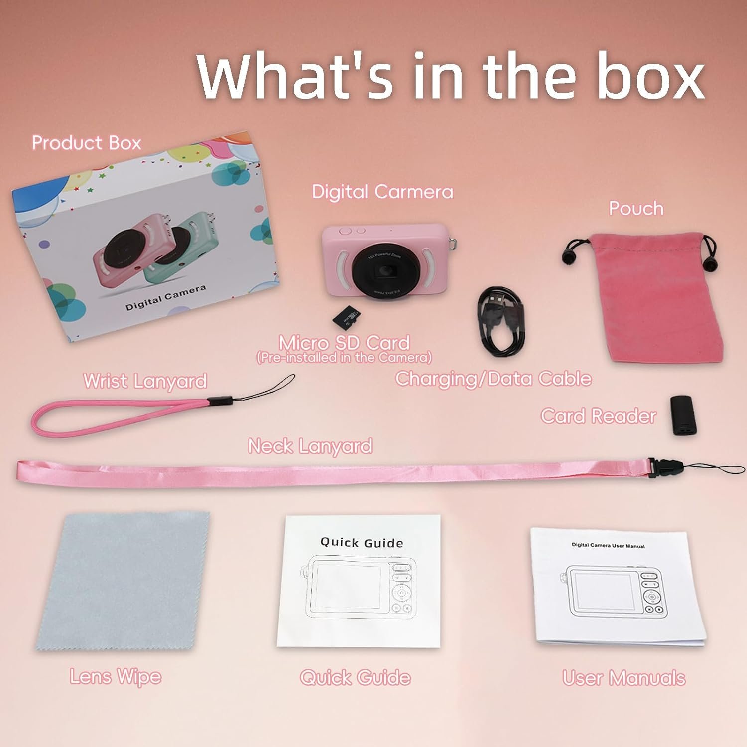 Digital Camera with 64GB Card Autofocus 2.7K 64MP Kids Camera with 16X Zoom Anti Shake, 2.8-inch HD screen, Compact Portable Small Point and Shoot Digital Cameras Gift for Kid Student Teen Girl Boy - Image 8