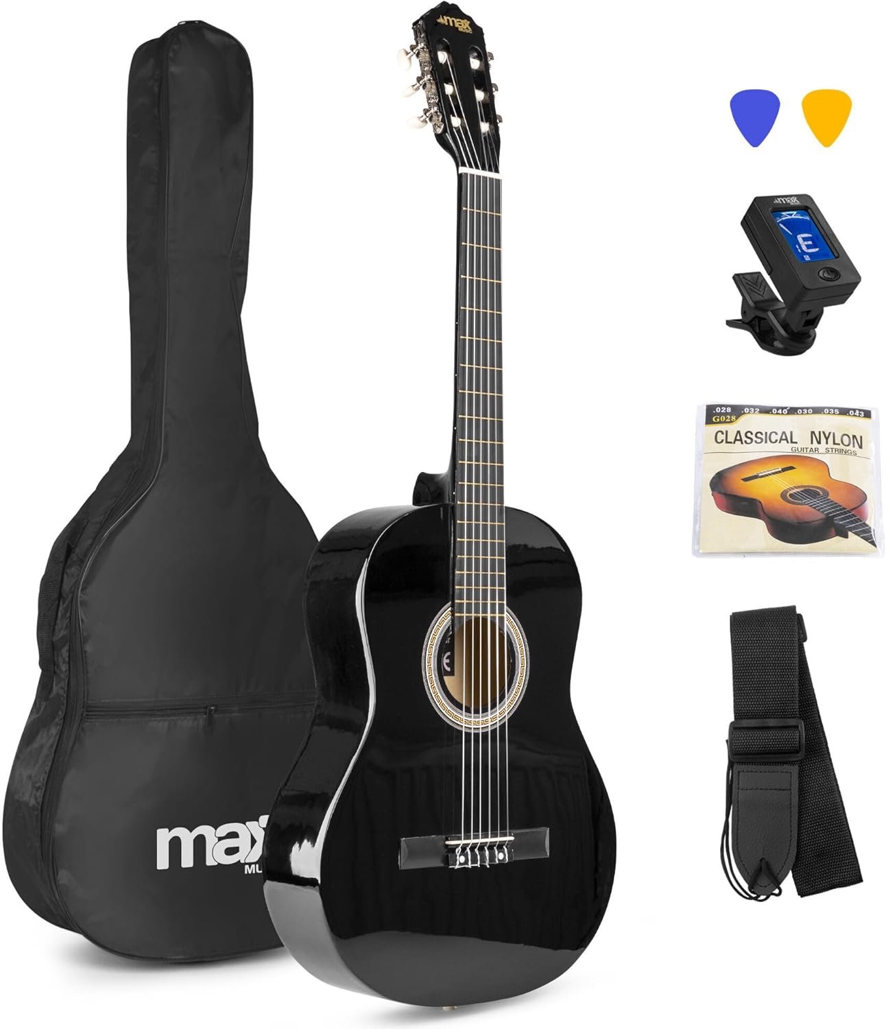 Max SoloArt Classical Acoustic Guitar Starter Kit - Beginner Acoustic Guitar Bundle for Students & Adults, Full Size Classical Guitar with Accessories, Black, 6 Months Lessons - Image 2