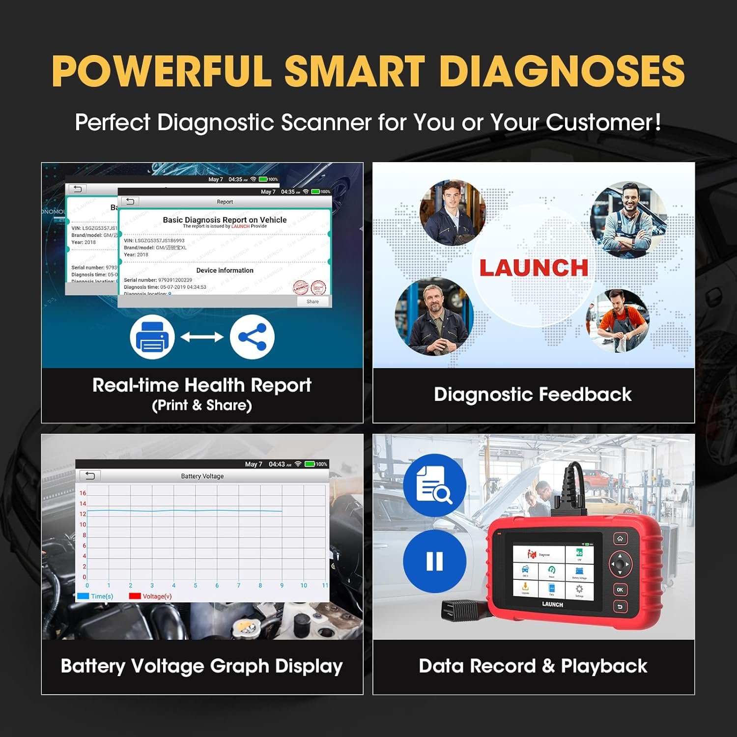 LAUNCH OBD2 Scanner CRP129X V2.0 Car Code Reader Scan Tool for ABS SRS Transmission Engine Diagnostic, with 12 Service Functions, Lifetime Free Update, Auto VIN, Battery Test - Image 5