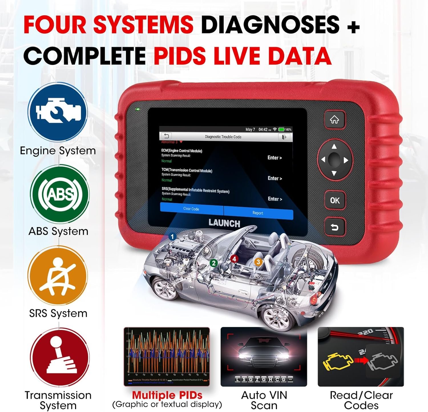 LAUNCH OBD2 Scanner CRP129X V2.0 Car Code Reader Scan Tool for ABS SRS Transmission Engine Diagnostic, with 12 Service Functions, Lifetime Free Update, Auto VIN, Battery Test - Image 4