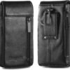 Hengwin Phone Belt Pouch, Genuine Leather Waist Belt Holder for Samsung Galaxy S25 S24 S23 S22 S21 S20 Ultra S25+ Phone Case with Card Holder, Men’s Small Hiking Gadget Holster - Image 2